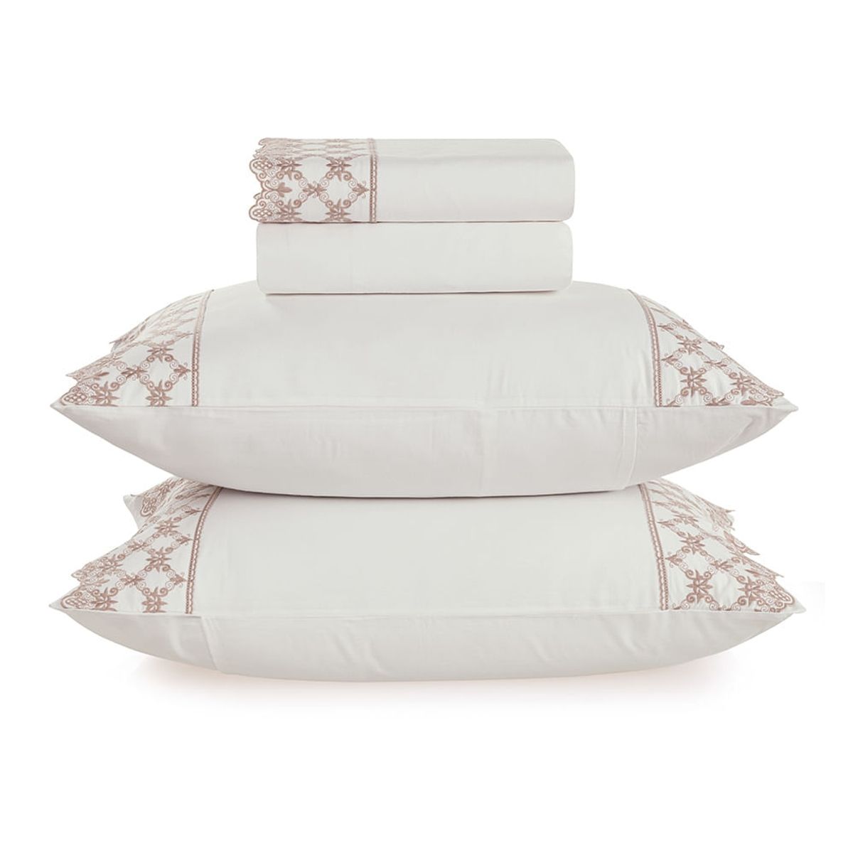 KARSTEN - Juego de sábanas Karsten Constanza Super King 180 hilos Blanco/Rosa