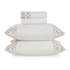 KARSTEN - Juego de sábanas Constanza Super King 180 hilos Blanco/Rosa