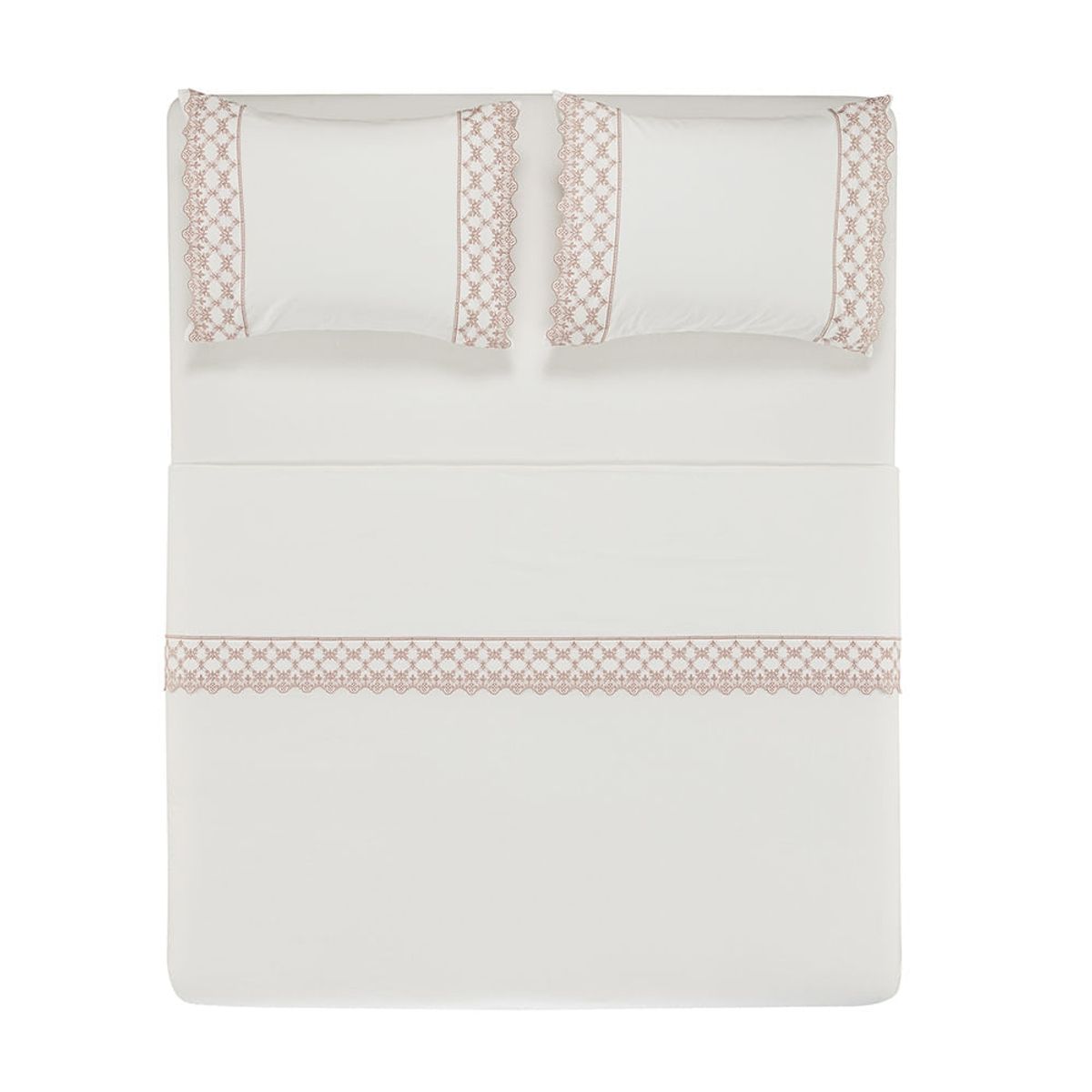 KARSTEN - Juego de sábanas Karsten Constanza Super King 180 hilos Blanco/Rosa