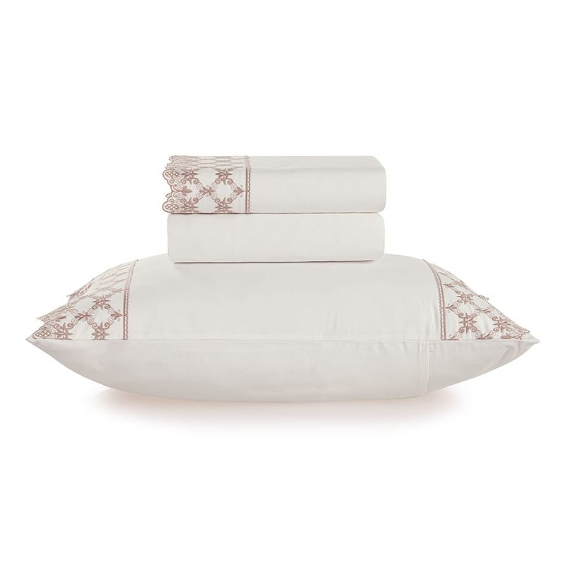 KARSTEN - Juego de sábanas Karsten Constanza 1.5 plazas 180 hilos Blanco/Rosa