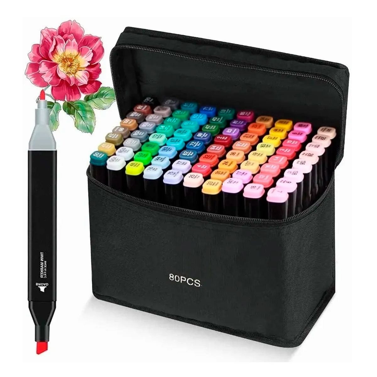 GENERICO - Set 80 Plumones de Doble Punta con Estuche