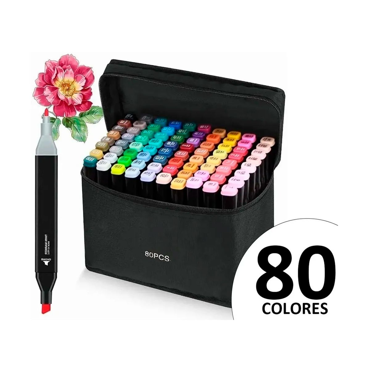 GENERICO - Set 80 Plumones de Doble Punta con Estuche