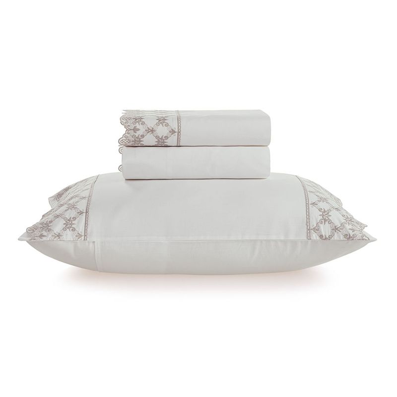 KARSTEN - Juego de sábanas Karsten Constanza 1.5 plazas 180 hilos Blanco/Beige