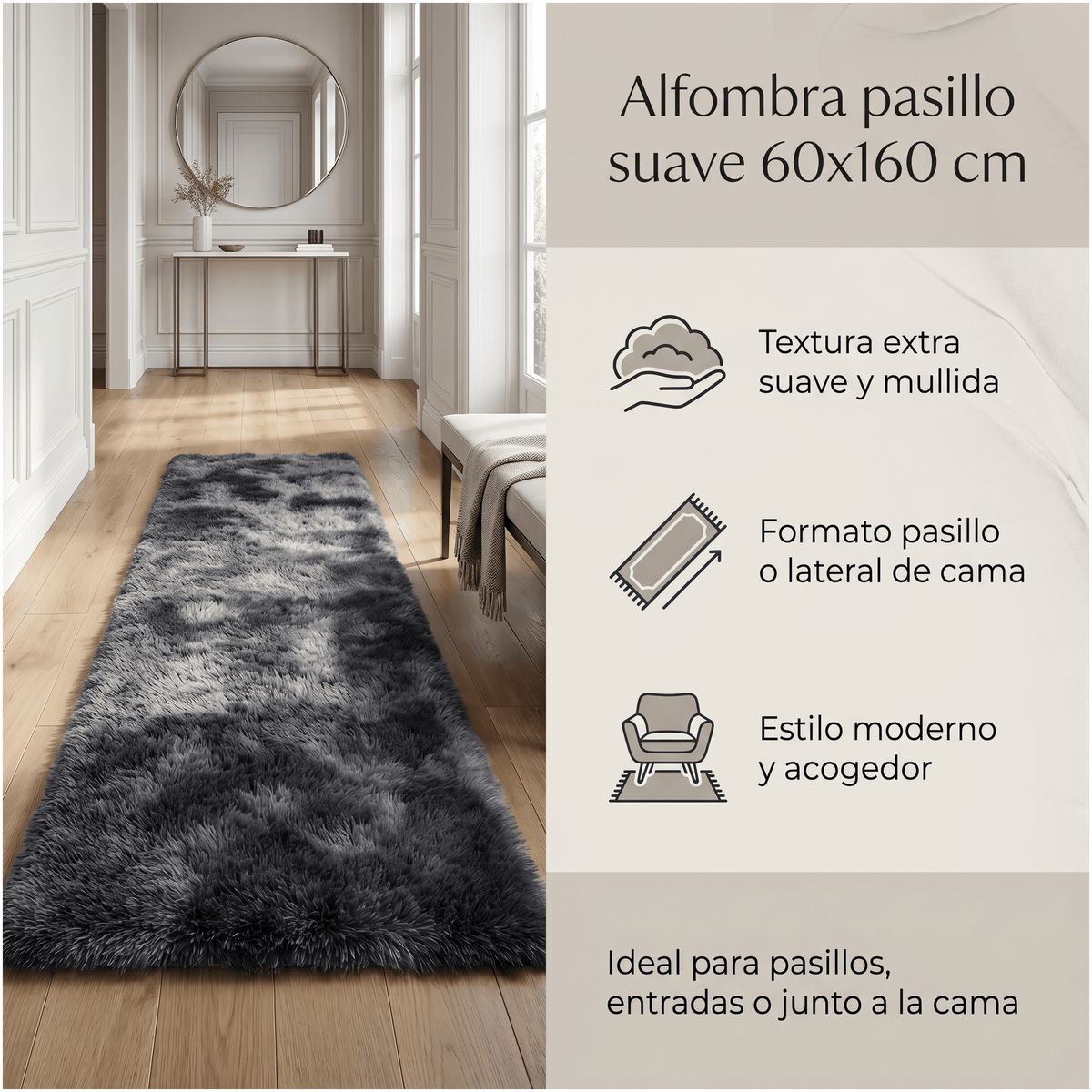HOMER DESIGN - Bajada De Cama Peluda Alfombra 60x160 Cm Homer Design