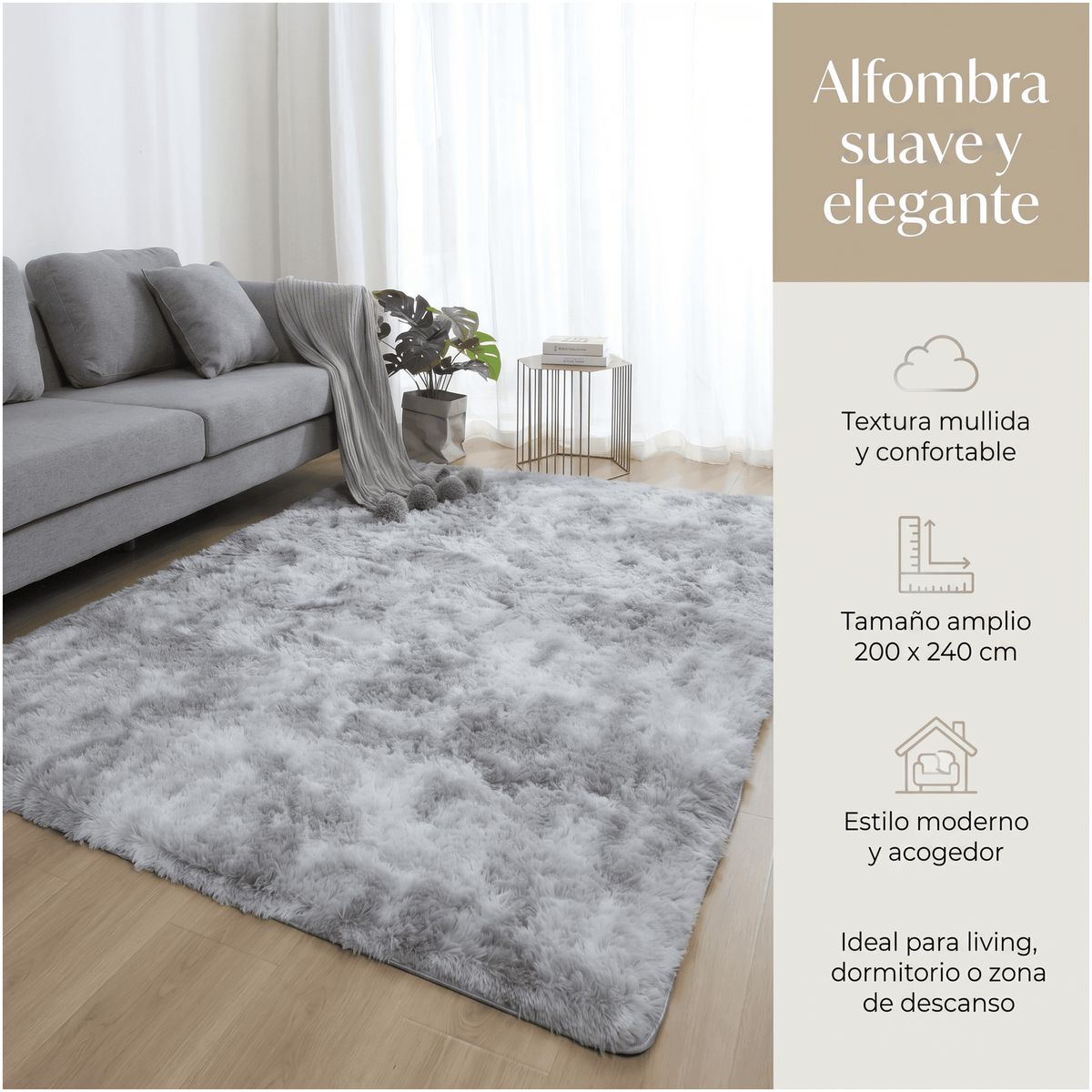 HOMER DESIGN - Alfombra 180x200cm Peluda Super Suave para living bajada de cama