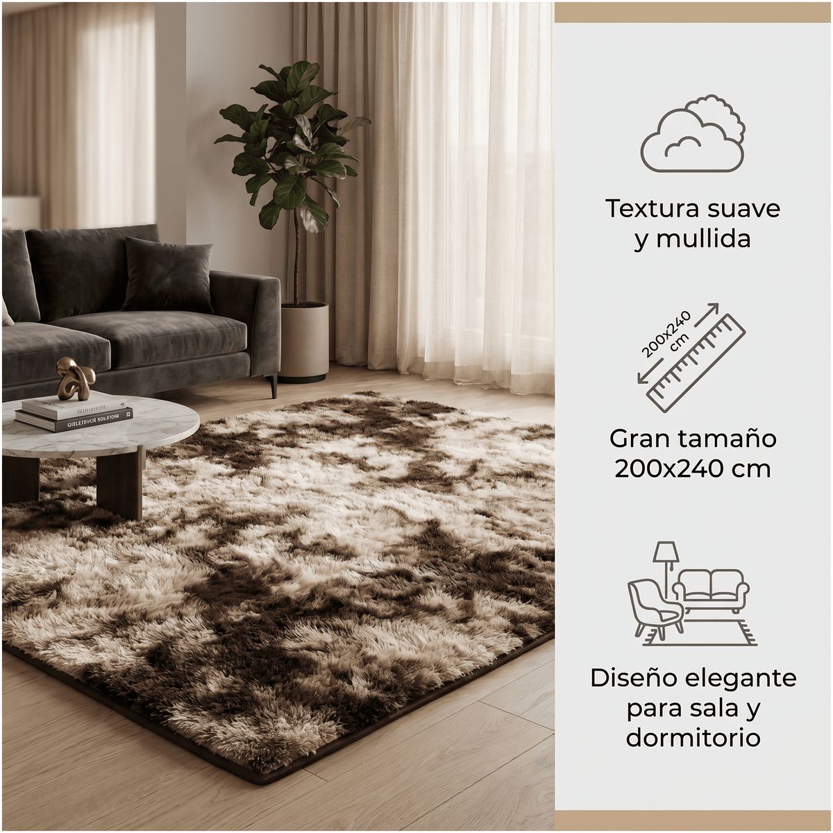 HOMER DESIGN - Alfombra 180x200cm Peluda Super Suave para living bajada de cama