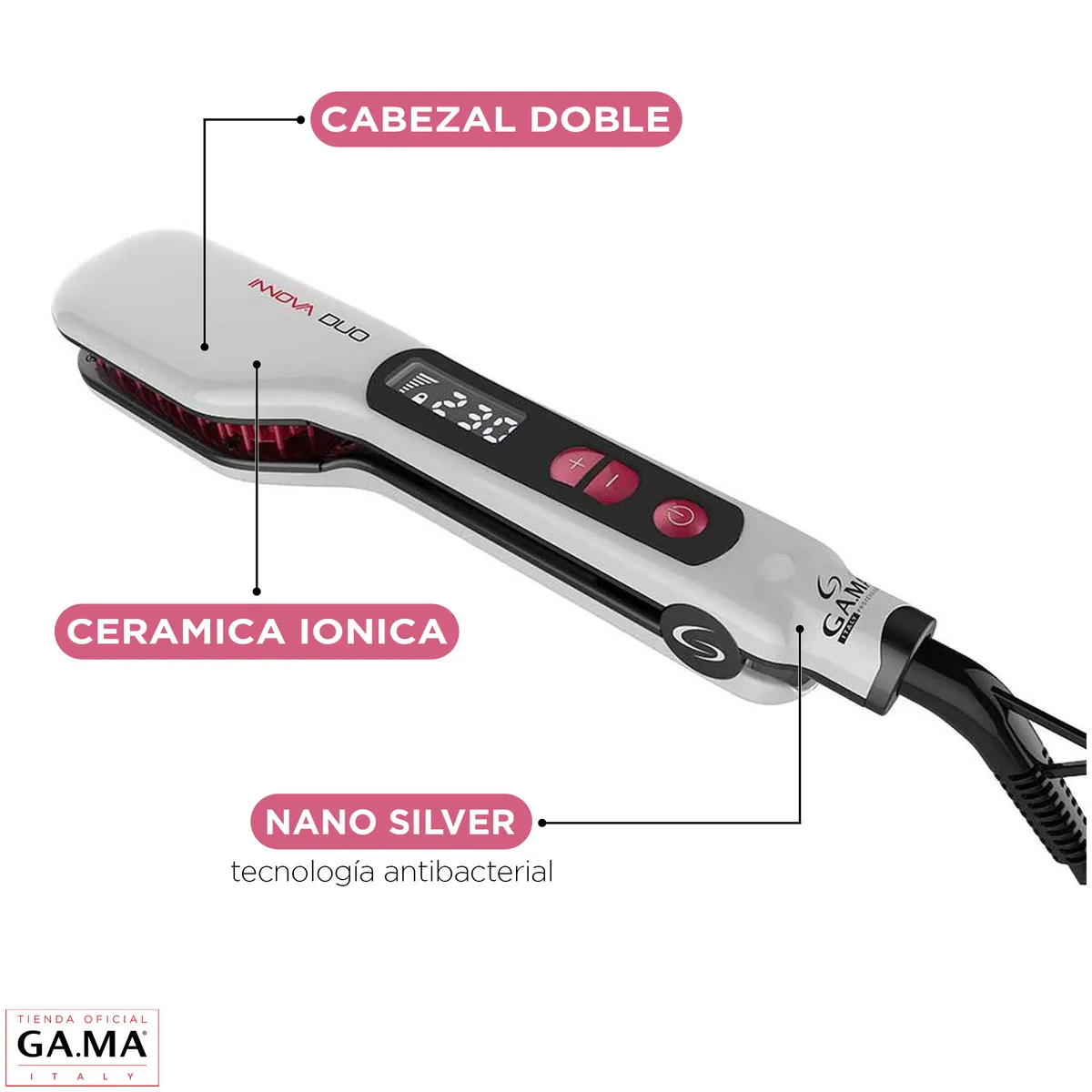 GAMA - Cepillo Gama Innova Hotbrush Duo Digital Doble Cabezal Ion