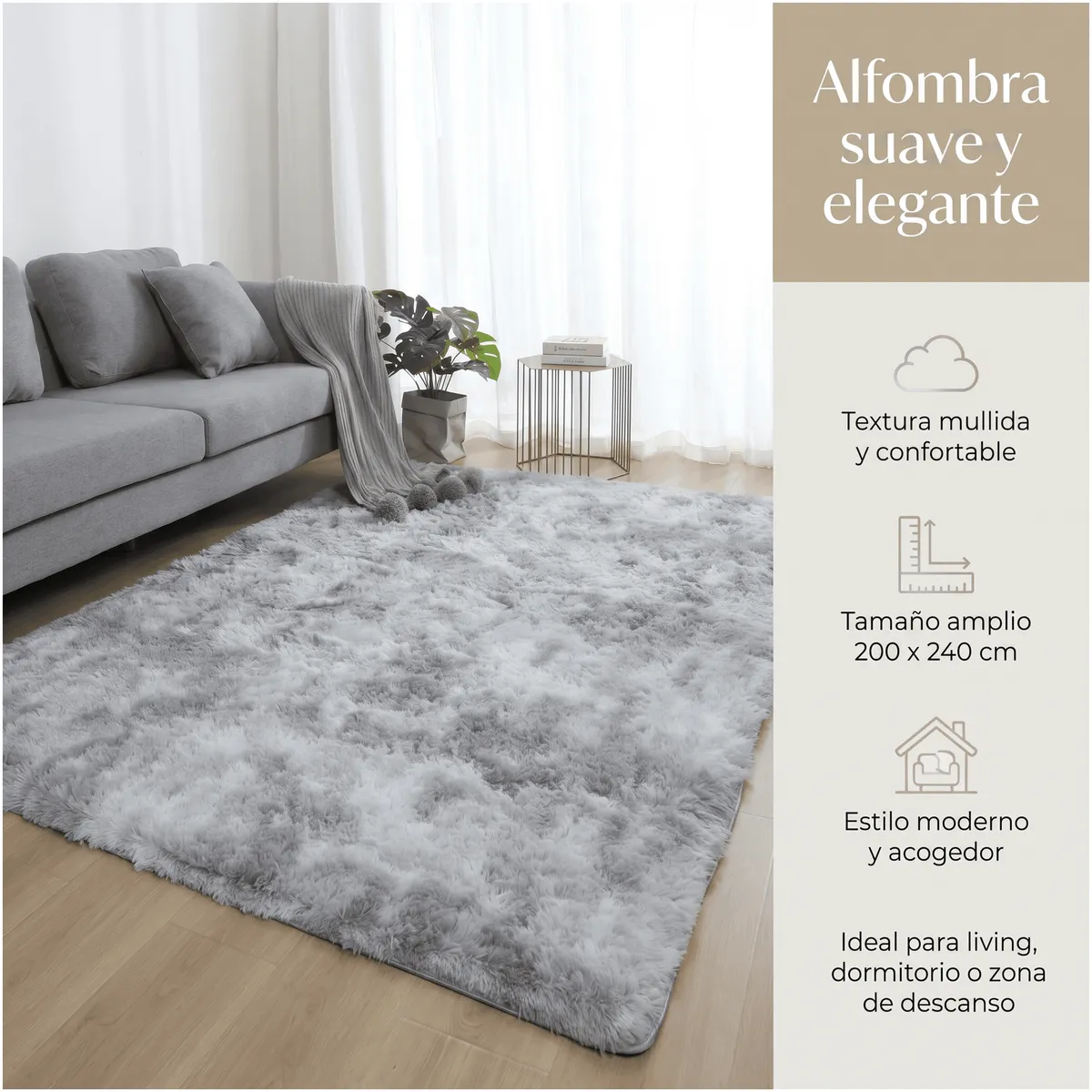 HOMER DESIGN - Alfombra 200x240cm Peluda Super Suave para living bajada de cama