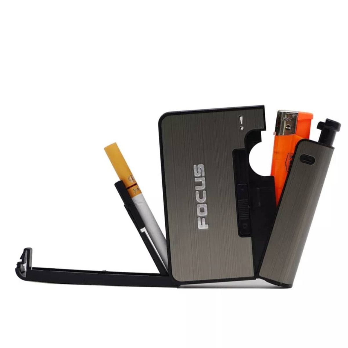 GENERICO - Cigarrera Automática Focus Para 10 Unidades Negro con Encendedor