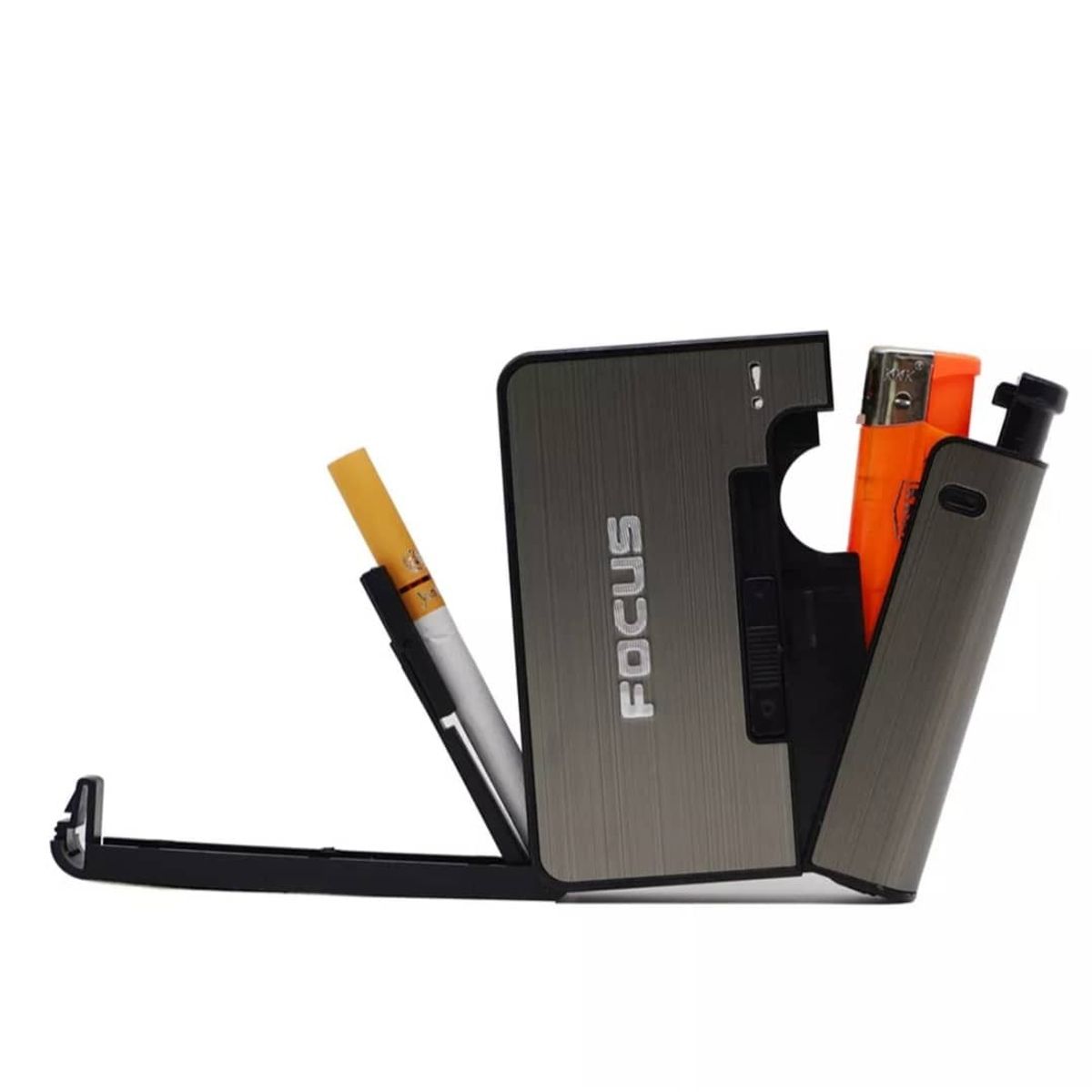 GENERICO - Cigarrera Automática Focus Para 10 Unidades Negro con Encendedor