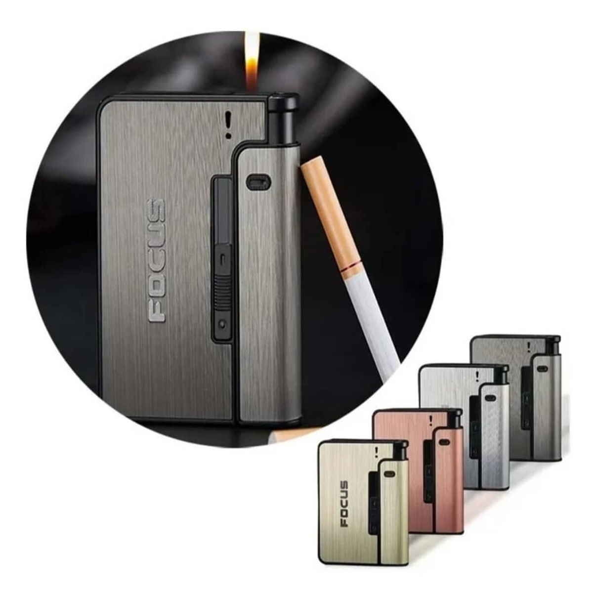 GENERICO - Cigarrera Automática Focus Para 10 Unidades Negro con Encendedor