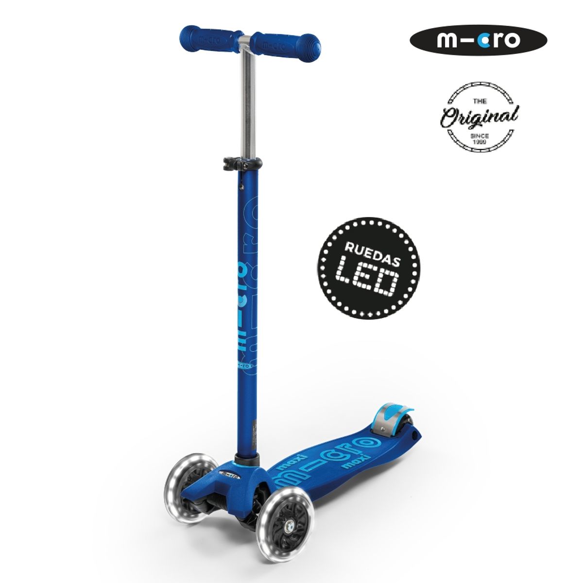 MICRO - Scooter Micro Maxi Deluxe LED Azul Marino, Niños 5 a 12 años