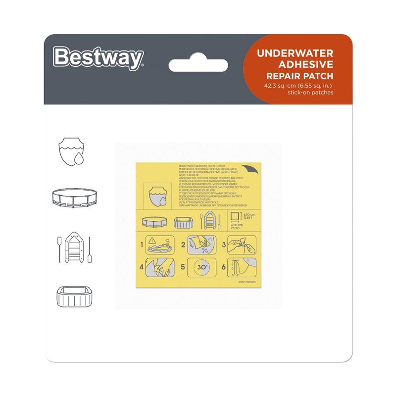 BESTWAY - PARCHE REPARACIÓN ADHESIVO SUBACUÁTICO 6,5 X 6,5 CM – BESTWAY