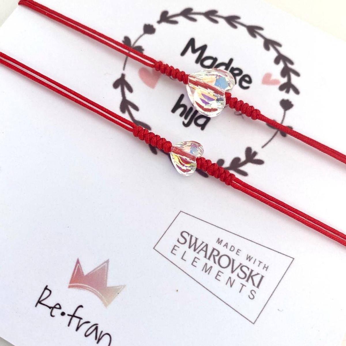 RE FRAN - Pulsera roja mamá e hija corazón cristal