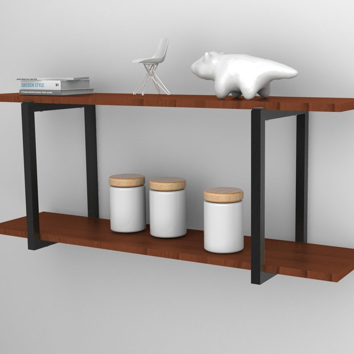 BRASFORMA - REPISA FLOTANTE INDUSTRIAL 2 TABLAS 90x35X24cm CAFE BRASFORMA