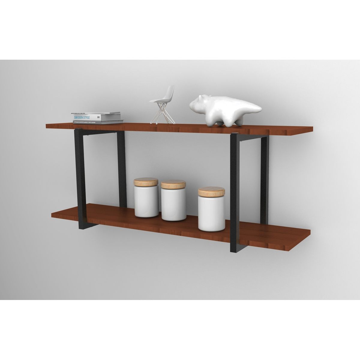 BRASFORMA - REPISA FLOTANTE INDUSTRIAL 2 TABLAS 90x35X24cm CAFE BRASFORMA