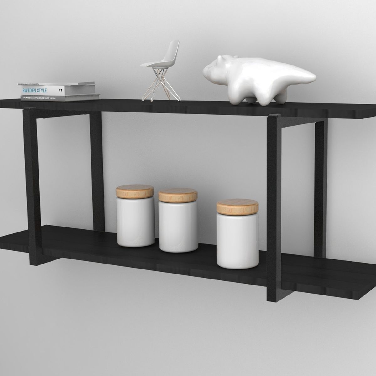 BRASFORMA - REPISA FLOTANTE INDUSTRIAL 2 TABLAS 90x35x24cm NEGRO