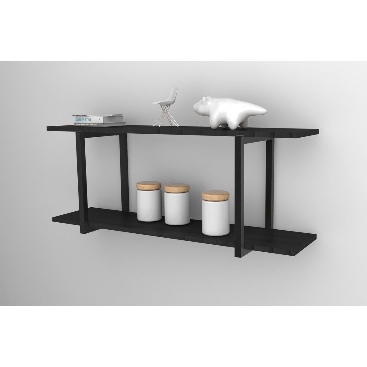 BRASFORMA - REPISA FLOTANTE INDUSTRIAL 2 TABLAS 90x35x24cm NEGRO