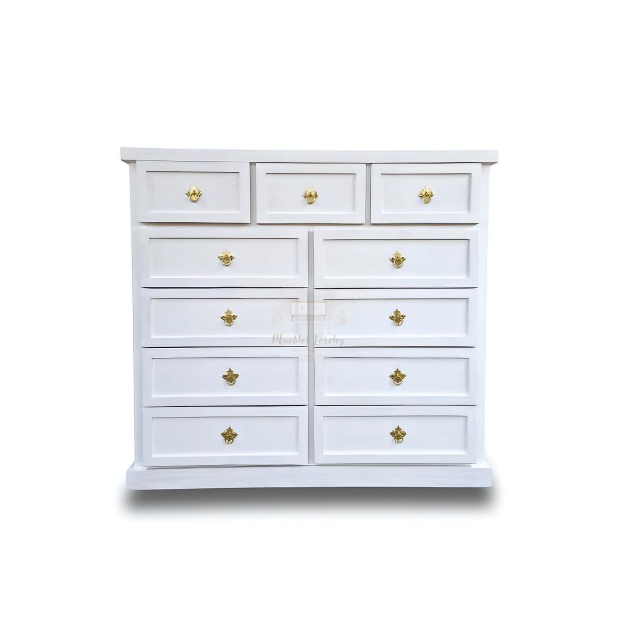 RUSTIC STYLE - COMODA MADERA DE 11 CAJONES BLANCA.