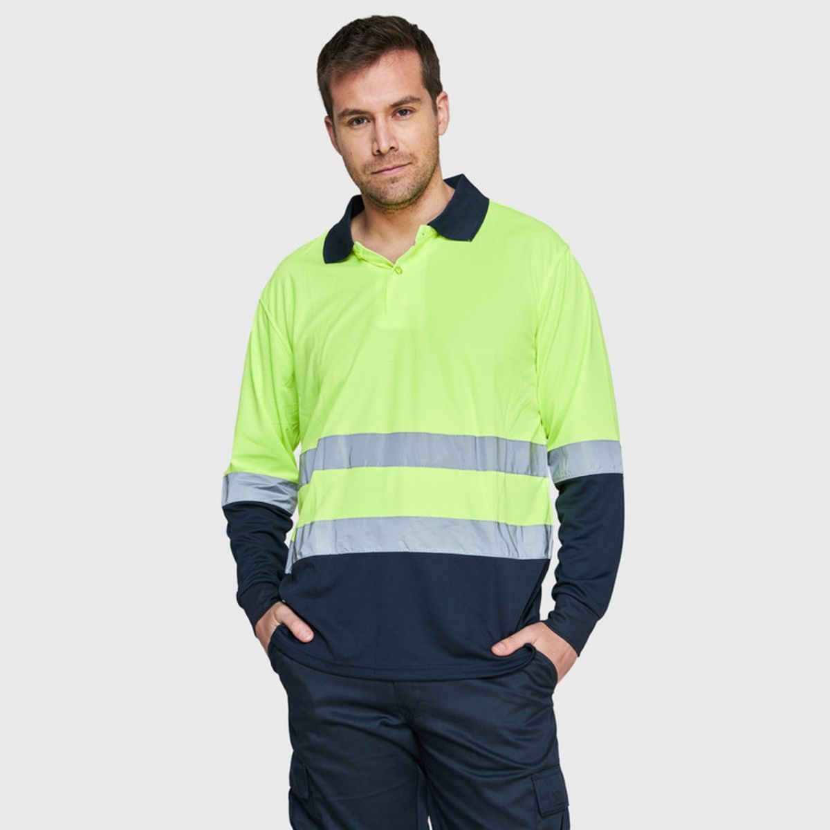 JAYSON - Polera Dry Fit Bicolor Cuello Camisero AV Manga Larga