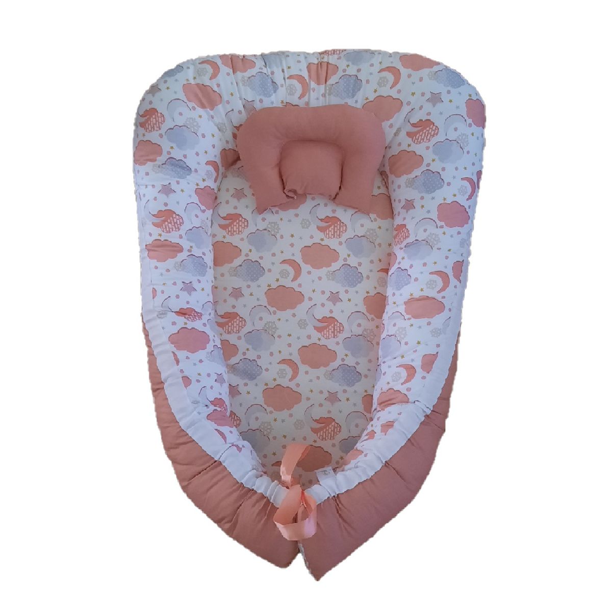 GENERICO - Nido Colecho Blanco Nube y Estrellas con Palo Rosa Liso