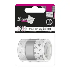 LAVORO - Set 3 washi tapes diseños plateados