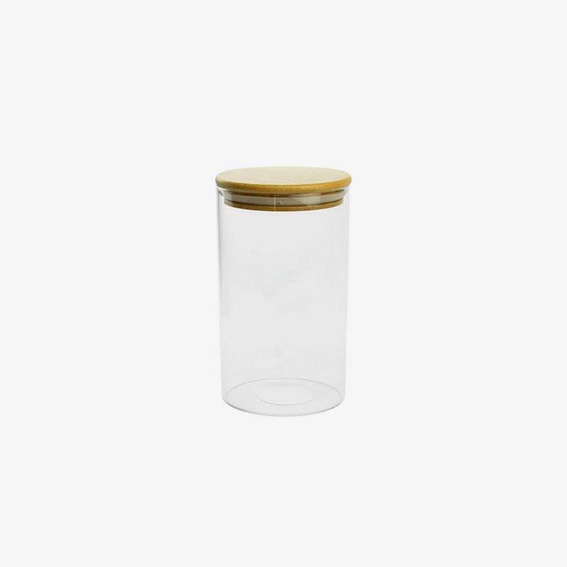 DECO EXPRESS - Frasco Vidrio Tapa Madera/ Vidrio y Bambú. 16 cm Decoexpress