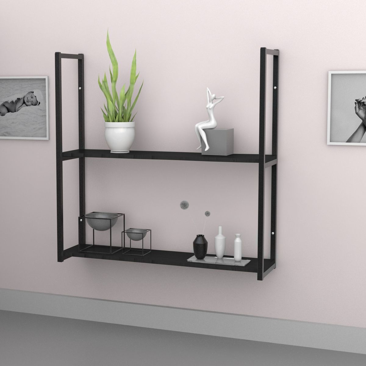 BRASFORMA - REPISA FLOTANTE INDUSTRIAL 2 TABLAS 70x60x24cm NEGRO 20kg BRASFORMA