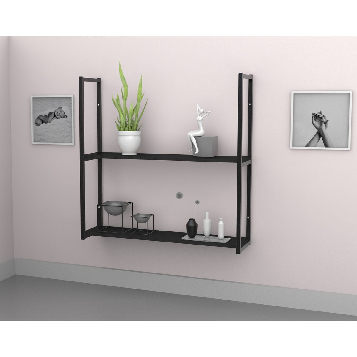 BRASFORMA - REPISA FLOTANTE INDUSTRIAL 2 TABLAS 70x60x24cm NEGRO 20kg BRASFORMA