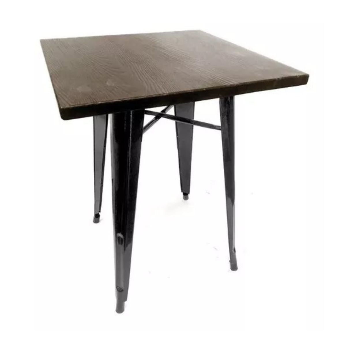 TODODESCUENTO - Mesa Tolix 60x60x75 cm Base Madera Oscura- Negra