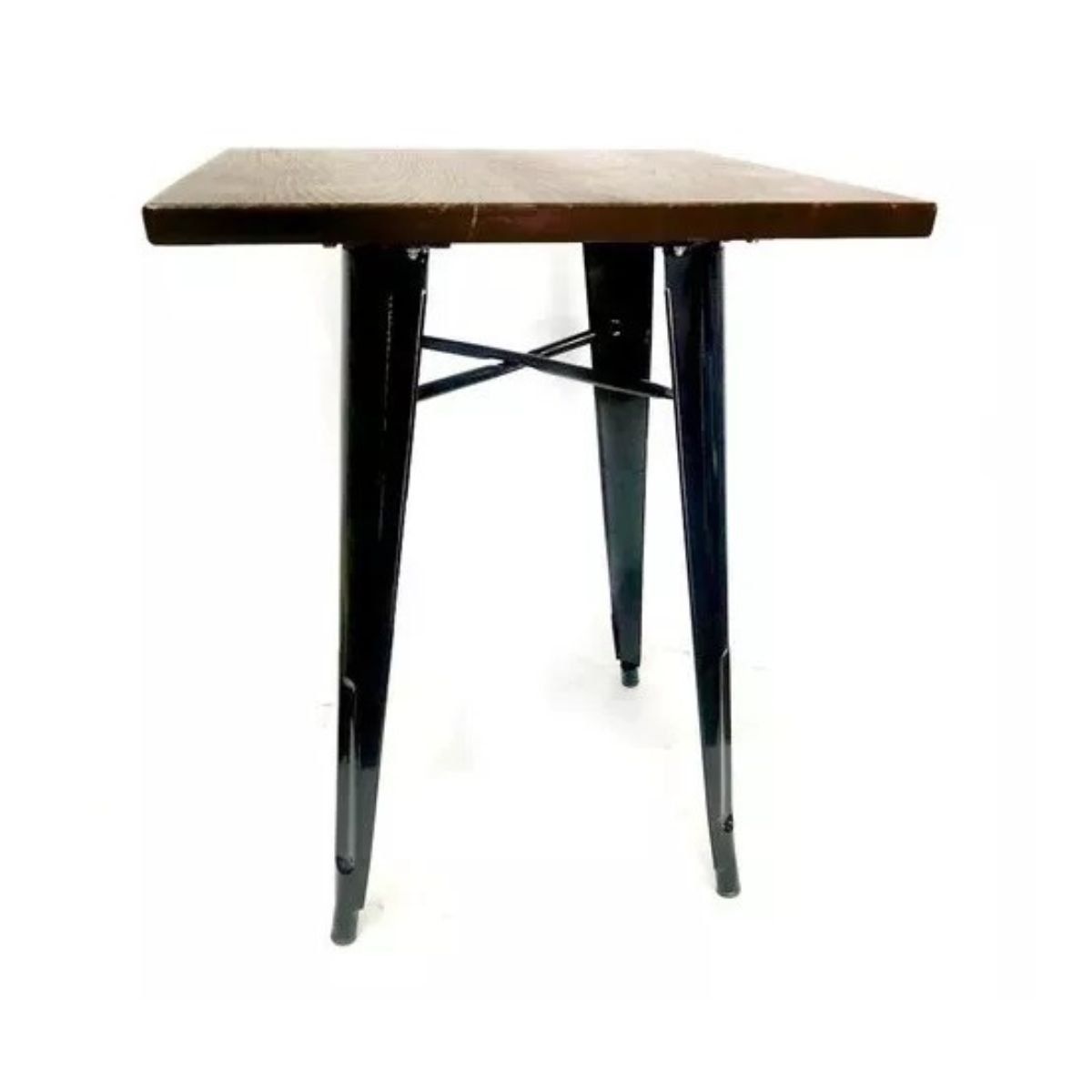 TODODESCUENTO - Mesa Tolix 60x60x75 cm Base Madera Oscura- Negra