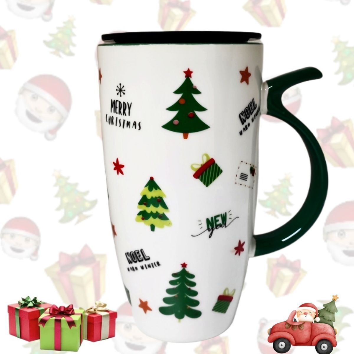 GENERICO - Taza Navideña Con Tapa Y Boquilla, Mug  Navidad MK119 ARBOL