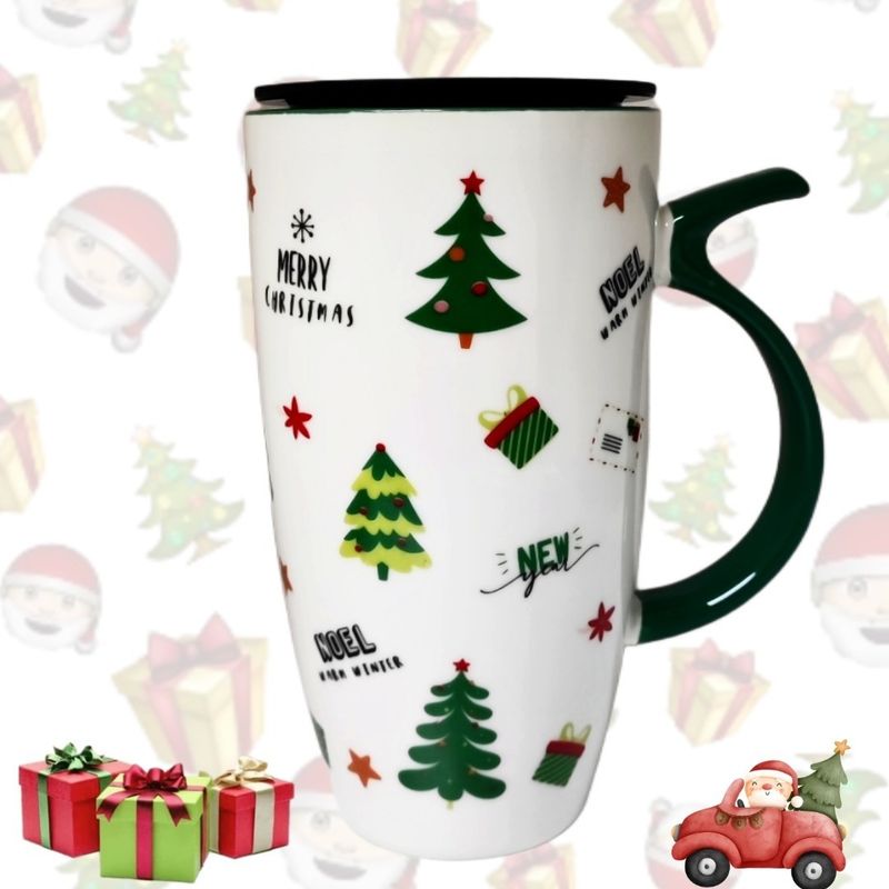 GENERICO - Taza Navideña Con Tapa Y Boquilla, Mug  Navidad MK119 ARBOL