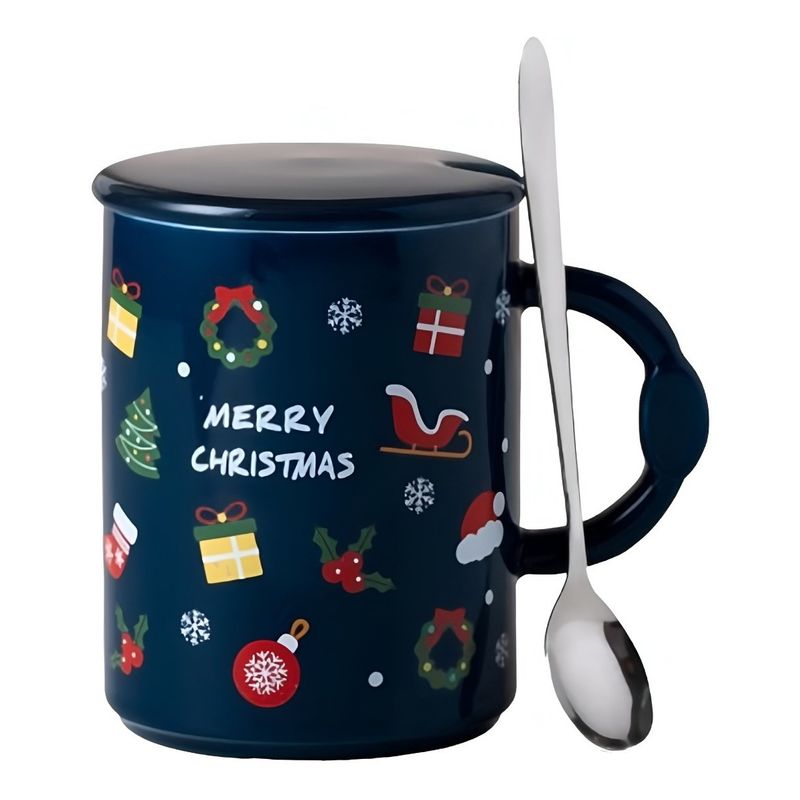 GENERICO - Taza De Navidad Con Tapa Y Cuchara Mug Navideño MK29 B