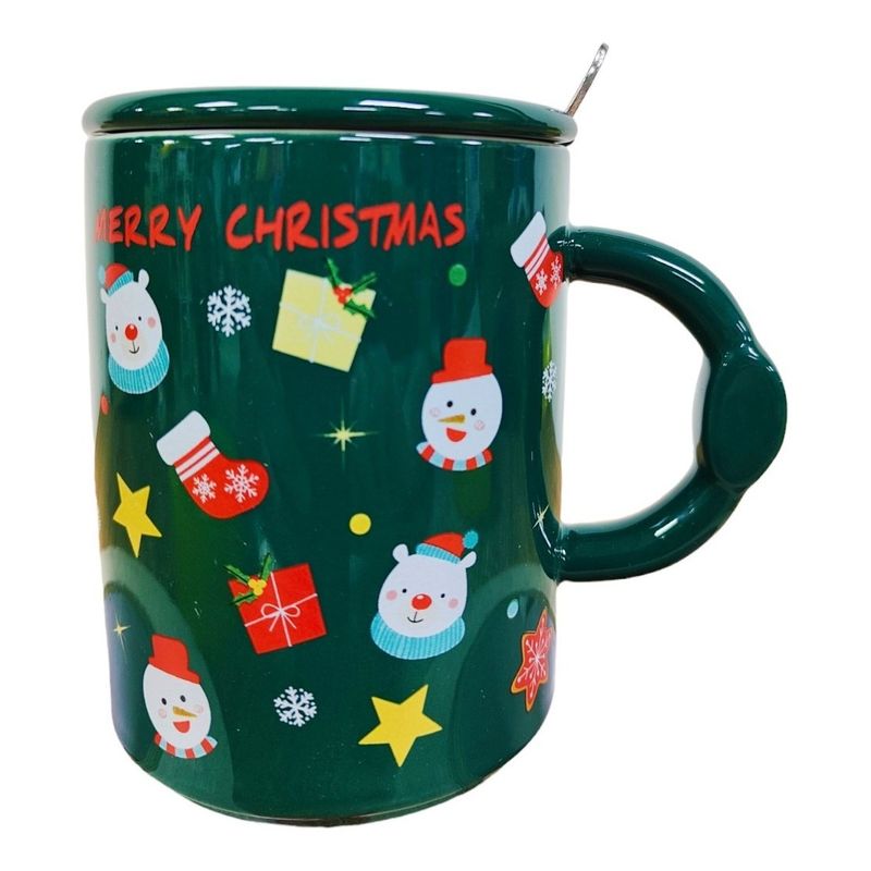 GENERICO - Taza De Navidad Con Tapa Y Cuchara Mug Navideño MK29 D