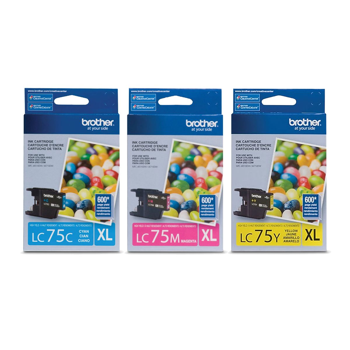 BROTHER - 3 Tintas Brother Lc75 Genuinas c/m/y J280/j425/j625/j591/j6710 C/iva