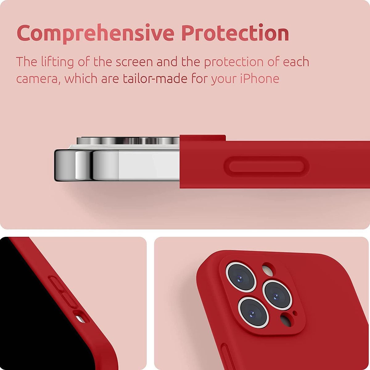CELLBOX - Carcasa de Silicona con Protector de Cámara para iPhone 12 Pro - Rojo