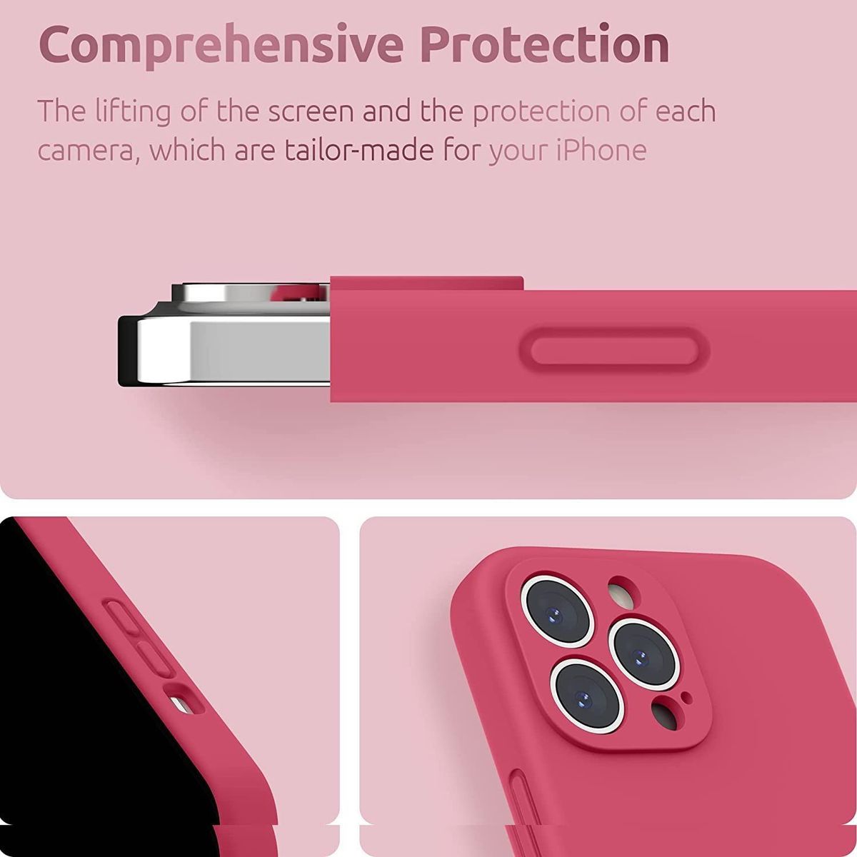CELLBOX - Carcasa de Silicona con Protector de Cámara para iPhone 12 Pro -Fucsia