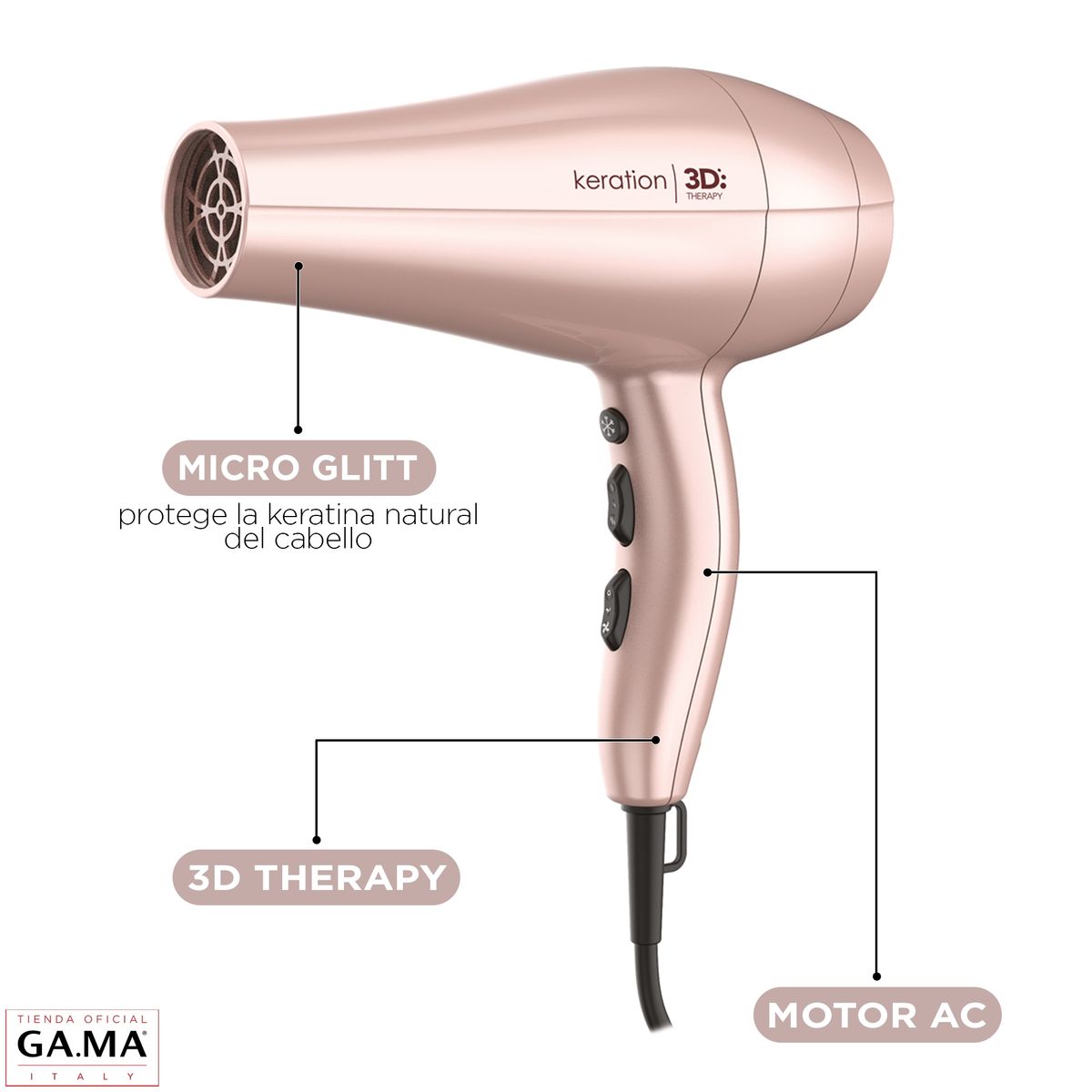 GAMA - Secador De Pelo Profesional Gama Diva 3d Keration Protege Keratina
