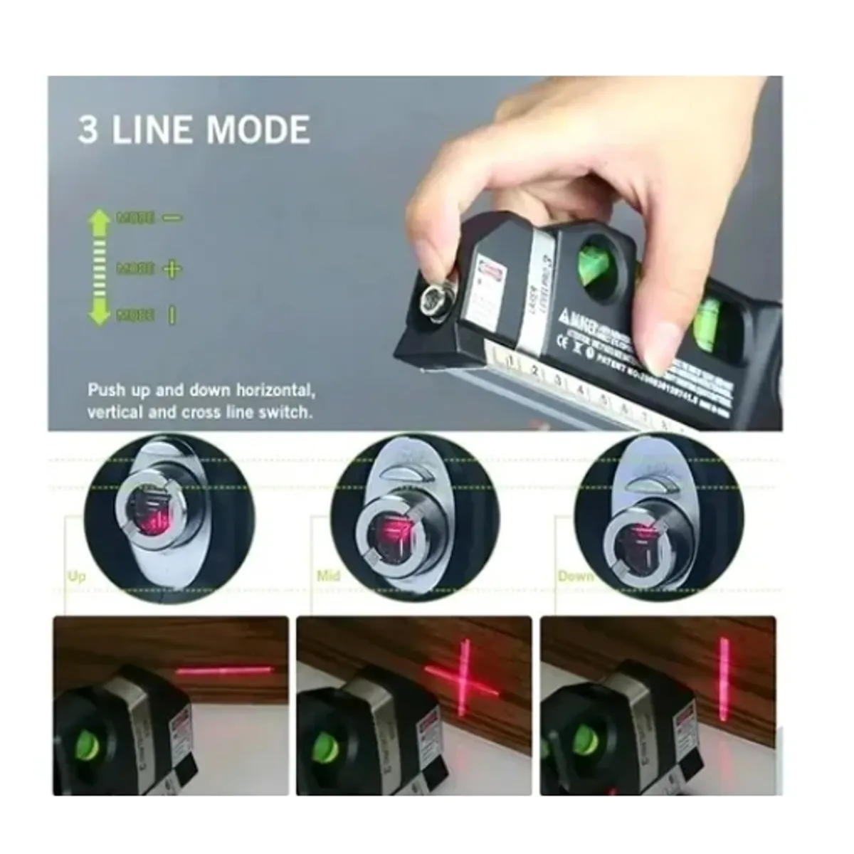 ESHOPANGIE - Cinta Métrica Regla Nivel Láser Horizontal Level Pro 3 Modos