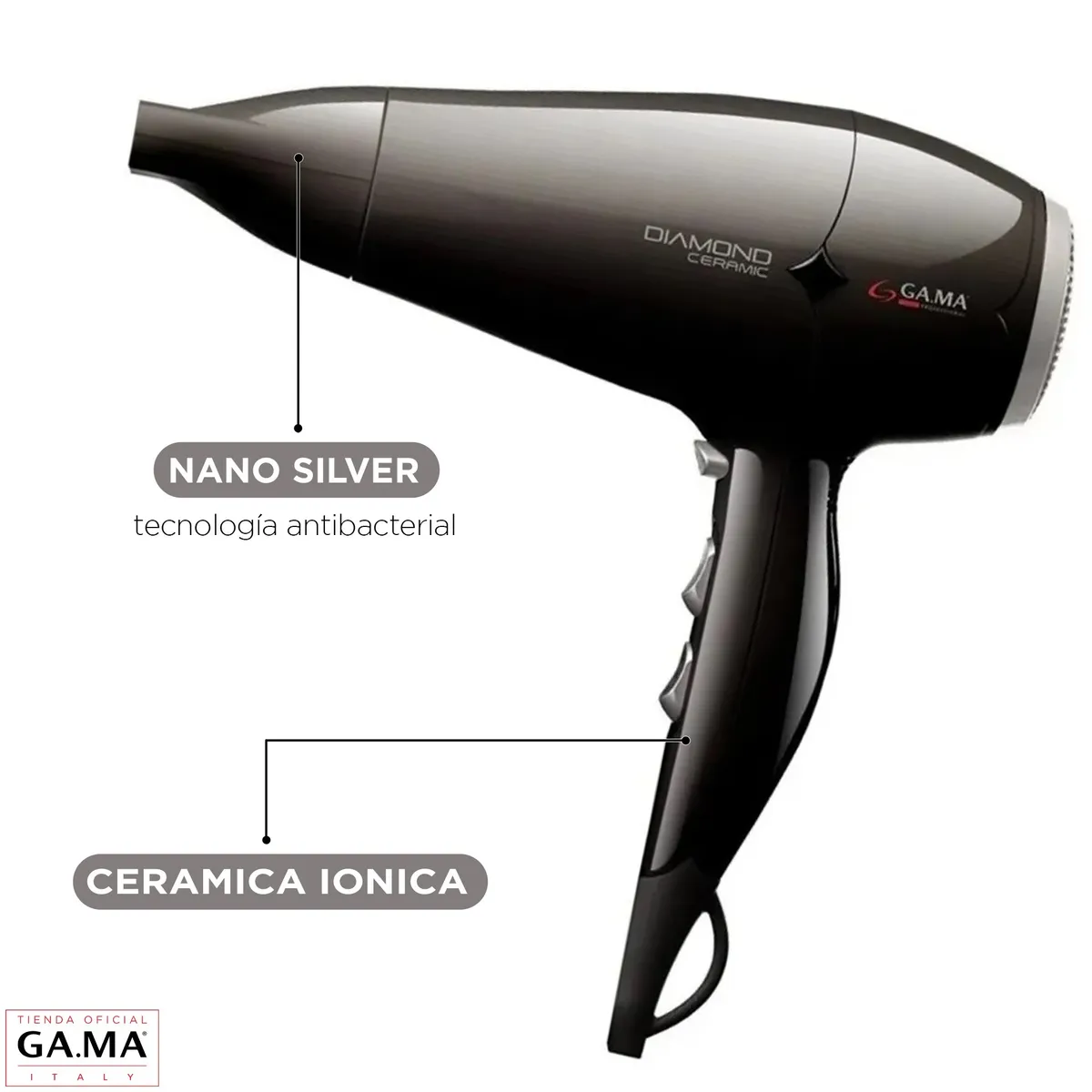 GAMA - Secador De Pelo Diamond Gama Ceramic Std Black