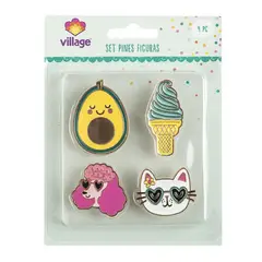 VILLAGE - Set 4 pines metálicos figuras cute