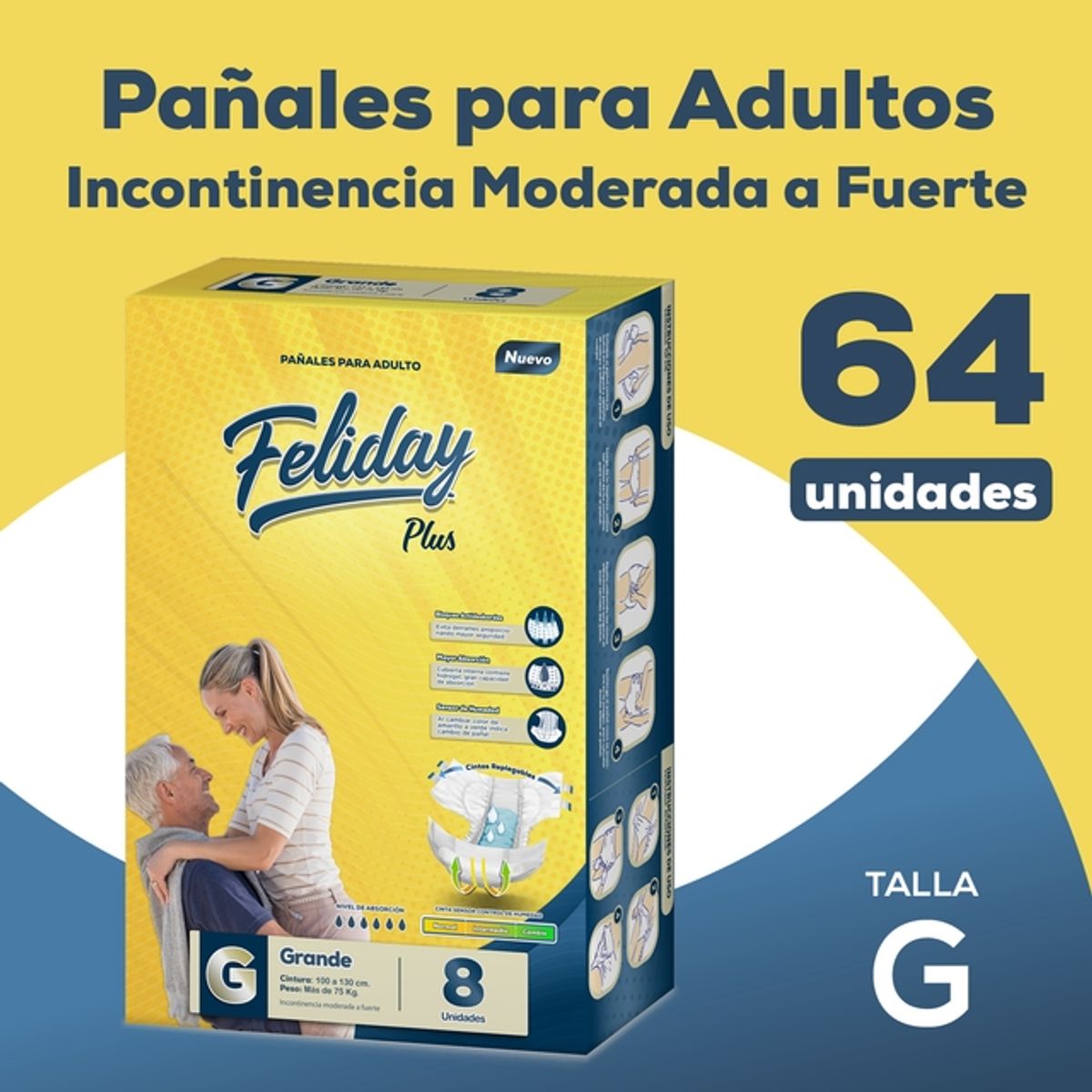 FELIDAY - Pañales Adulto Feliday Plus Incontinencia Mod A Fuerte 64u G