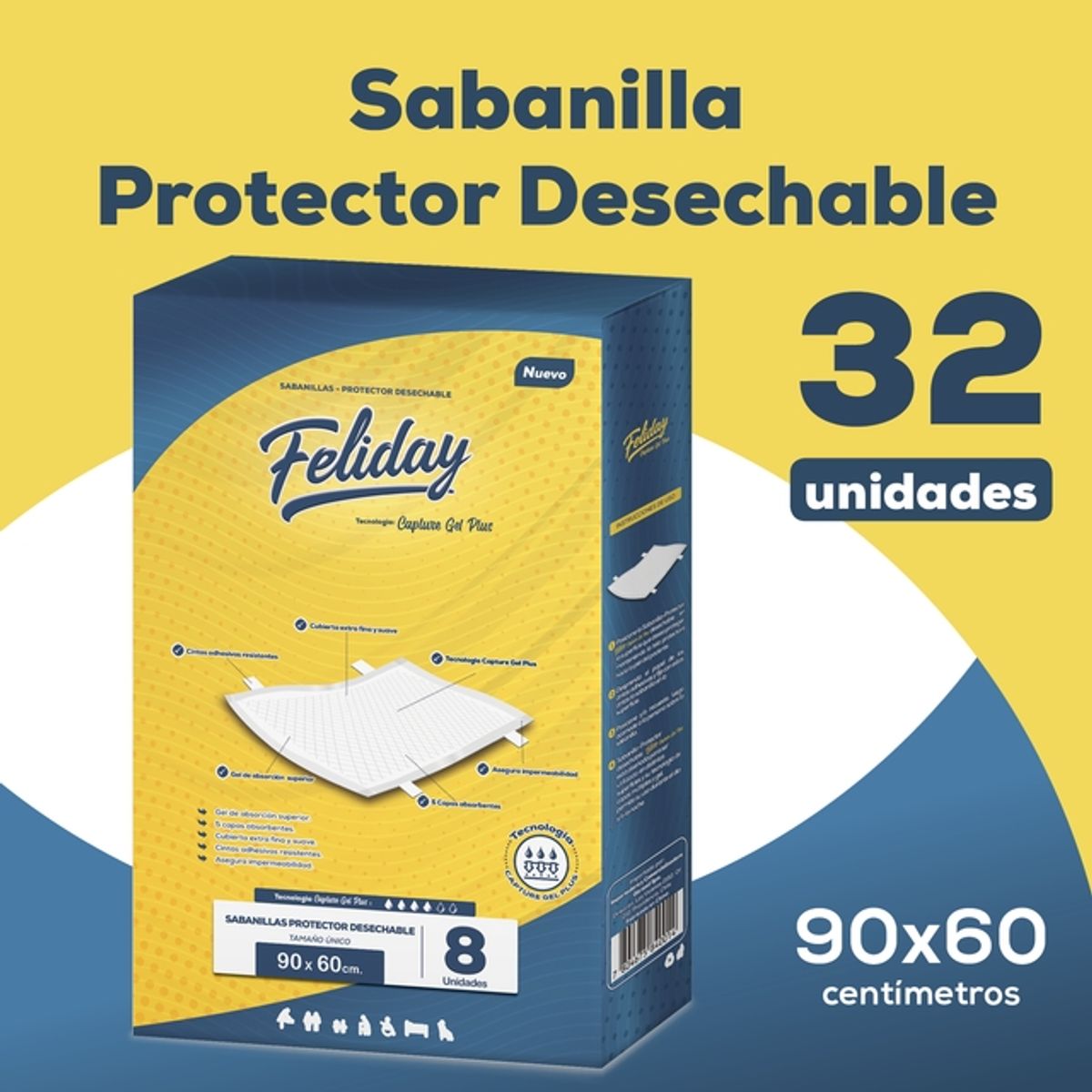FELIDAY - Sabanilla Feliday Capture Gel Plus Absorción Superior 32 Un
