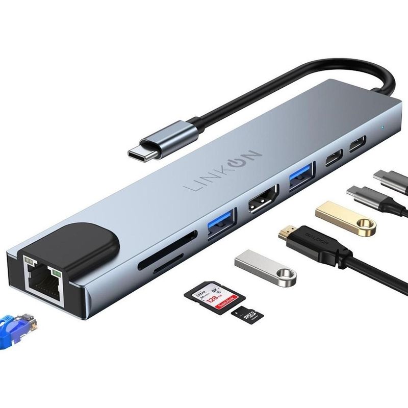 LINKON - Hub Adaptador Usb Tipo C 8 En 1 Linkon Para Mac Macbook Win