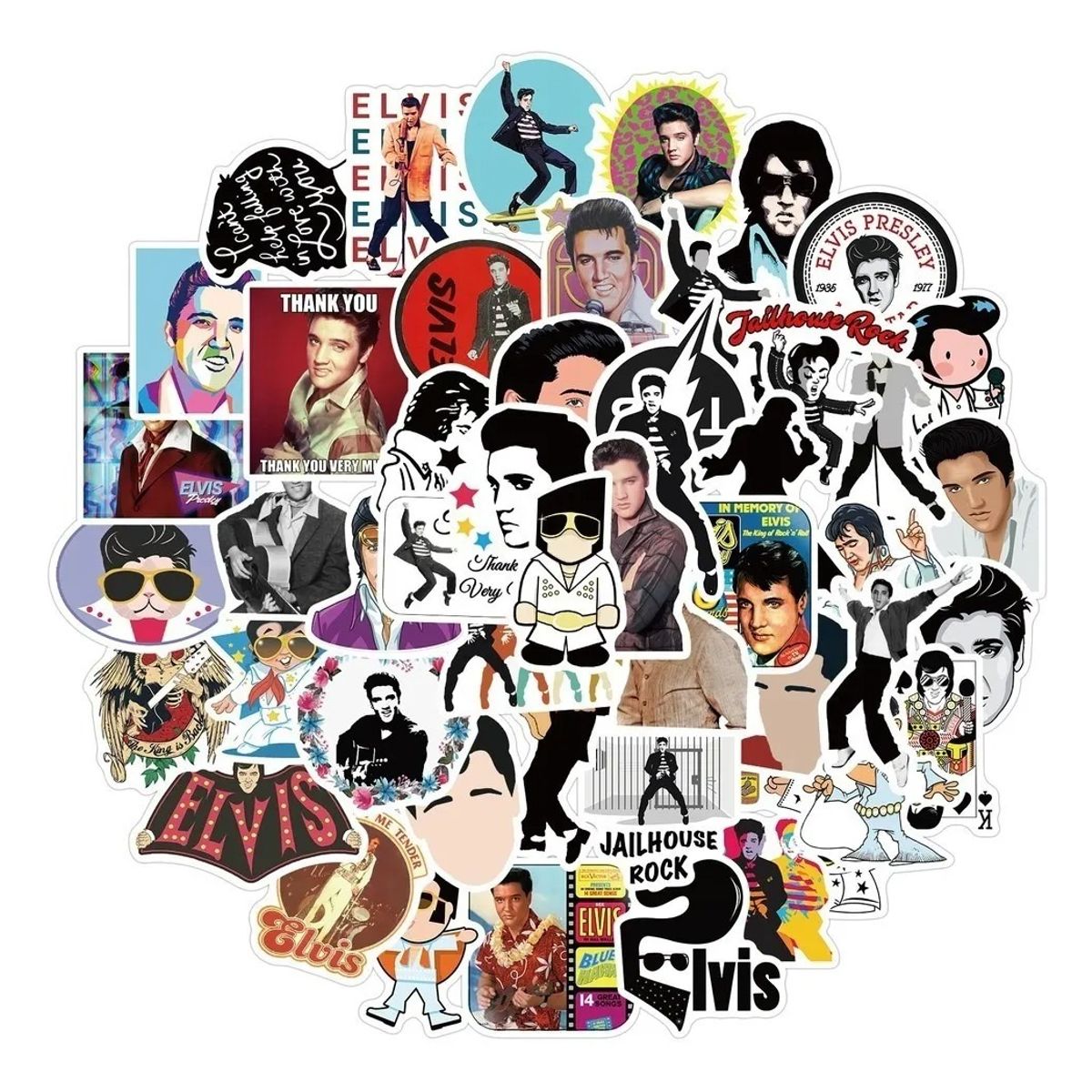 GARSIL - 50 Stickers Elvis Presley - Etiquetas Autoadhesivas