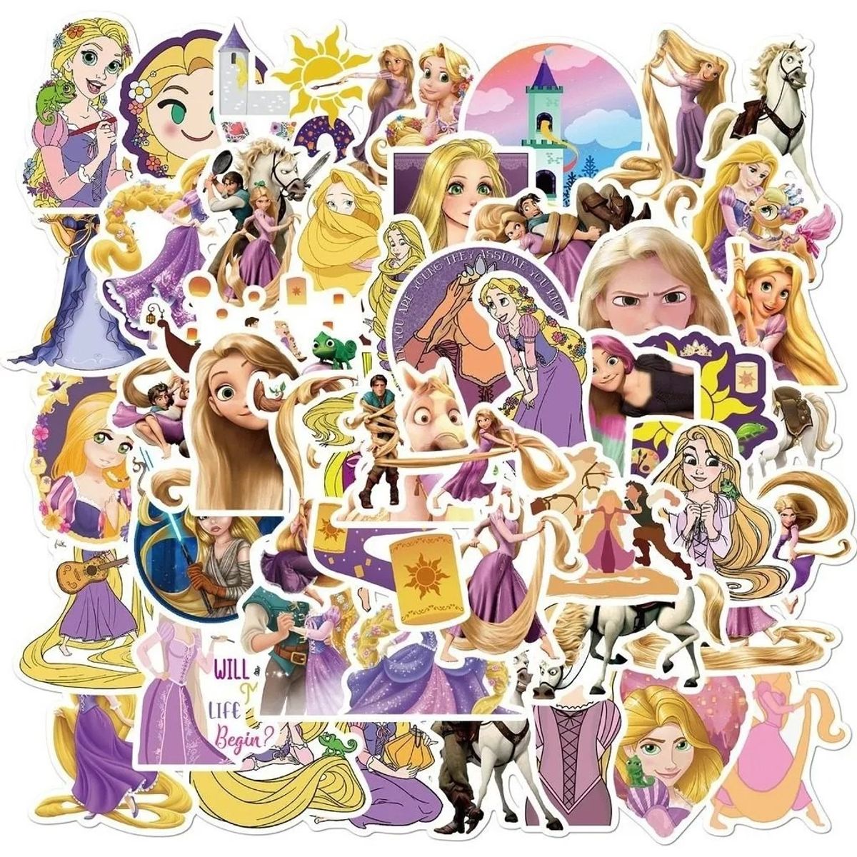 GARSIL - 50 Stickers Rapunzel - Etiquetas Autoadhesivas