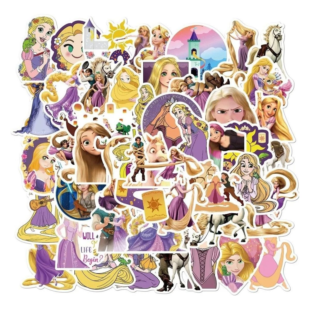 GARSIL - 50 Stickers Rapunzel - Etiquetas Autoadhesivas