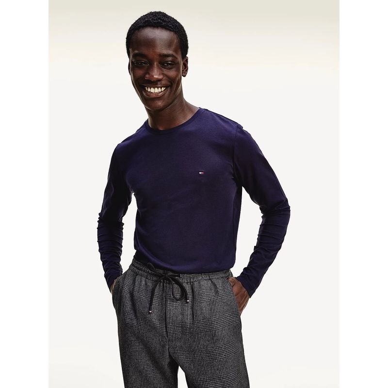 TOMMY HILFIGER - Polera Básica Slim Fit Organic Cotton Azul Tommy Hilfiger