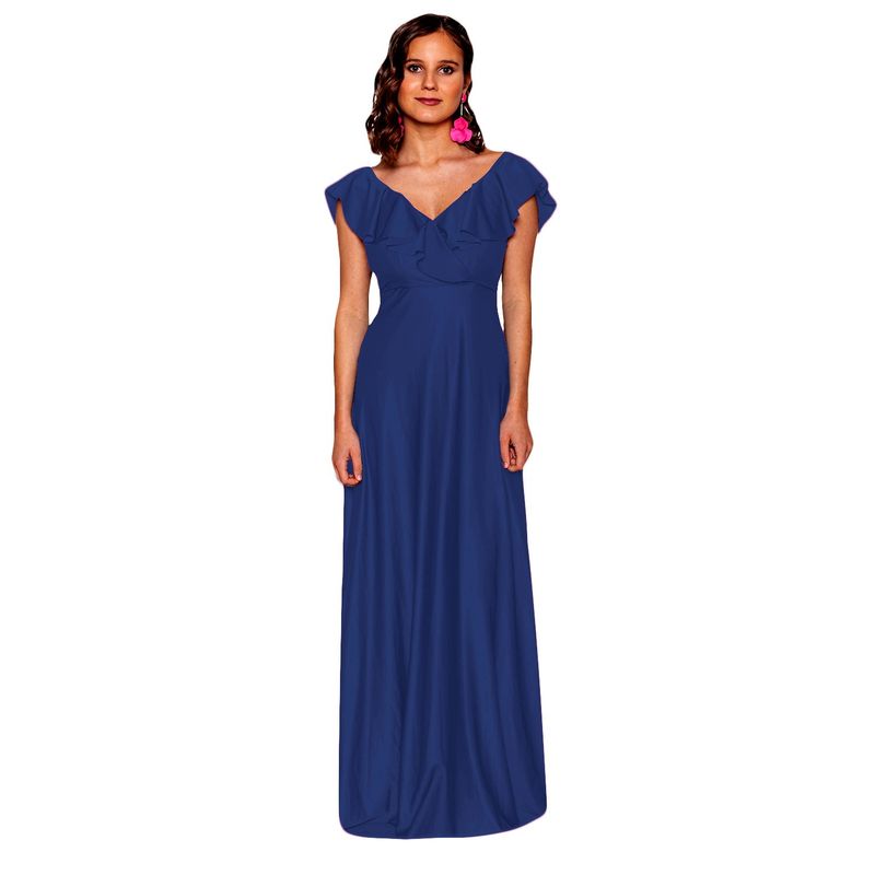MARIA PASKARO - Vestido Largo Marken Azul Marino Lycra Vuelo Grande Maria Paskaro MARIA PASKARO